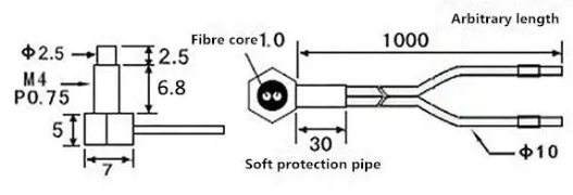 M4 optical fiber sensor diffuse PNP/NPN Sn=0-60mm stainless steel