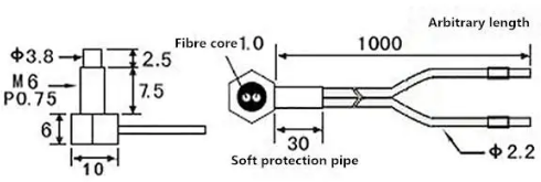 M6 fiber sensor diffuse PNP/NPN Sn=0-100mm nickel plated brass